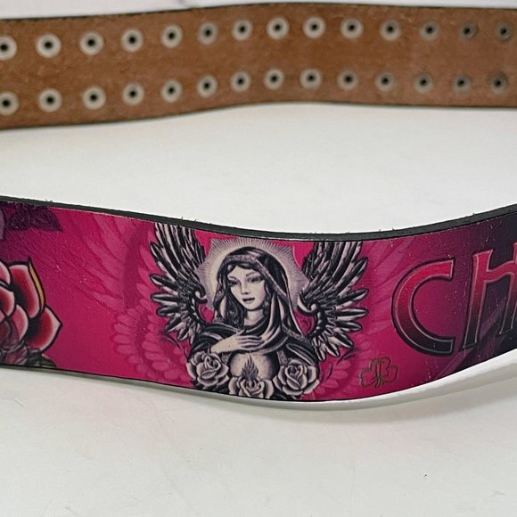Christian Audigier City of Angels Madonna Buckle Los Angeles Studded Floral Belt - Picture 7 of 10